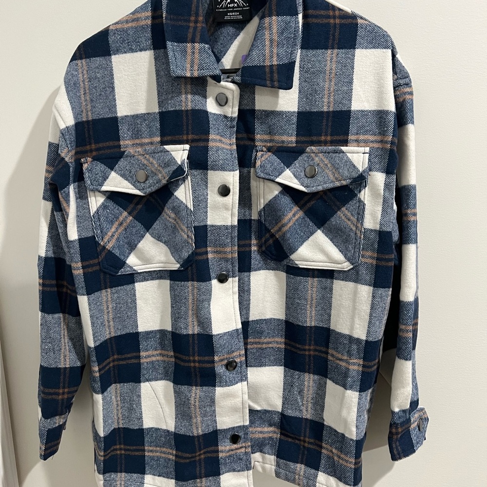 Blue and White Plaid Button-Up Shirt